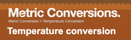 A brown banner with a ruler graphic and white text reading Metric Conversions. Temperature conversion.